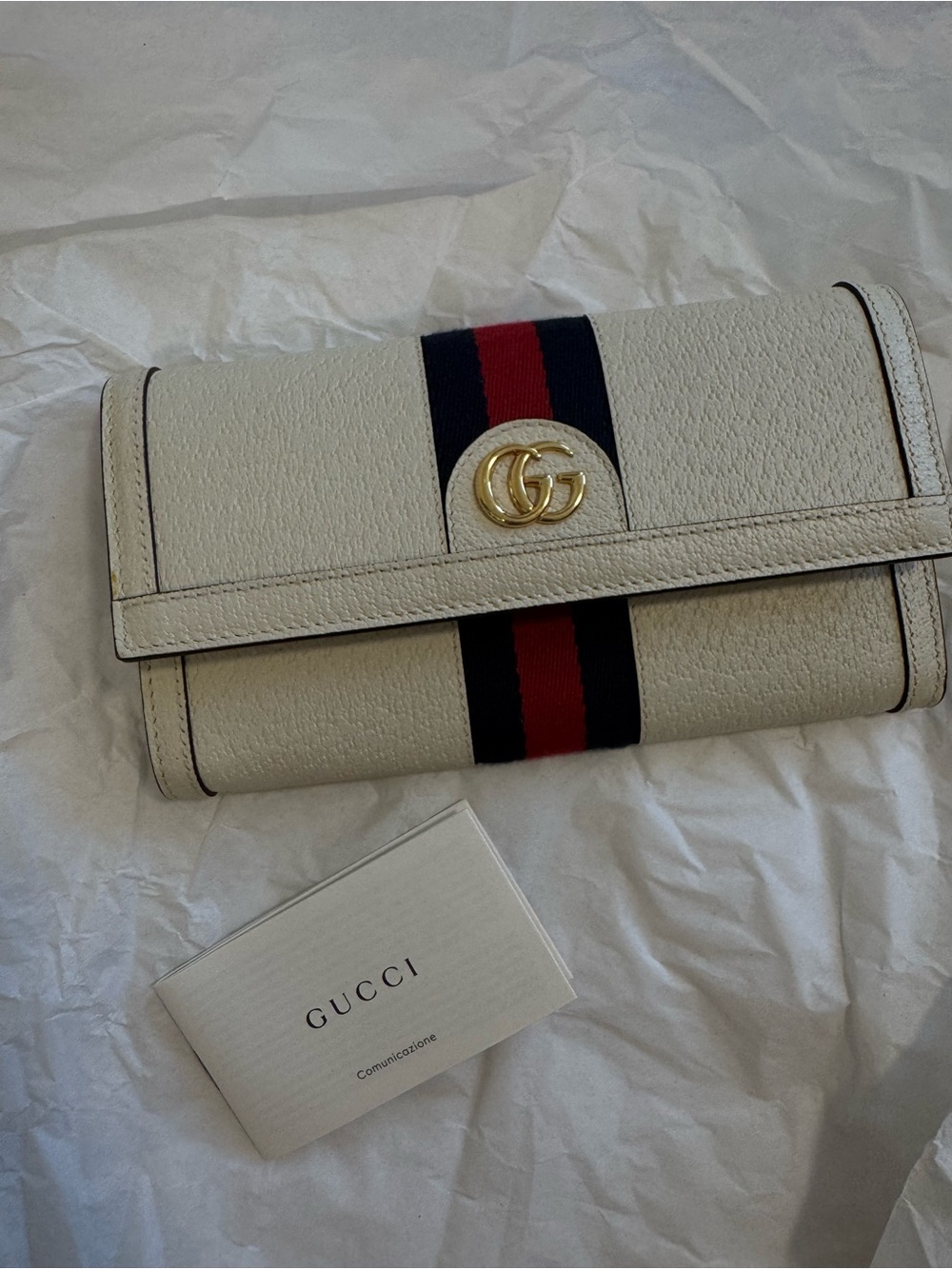 NEW Gucci Ophidia Continental Wallet Beige White GG Supreme Web Stripe Double G